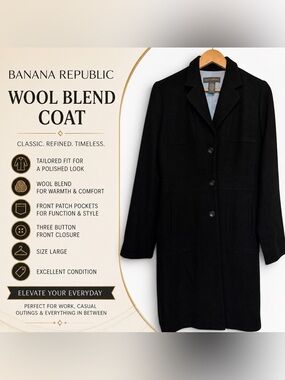 Banana Republic Black Wool-Blend Pea Coat
